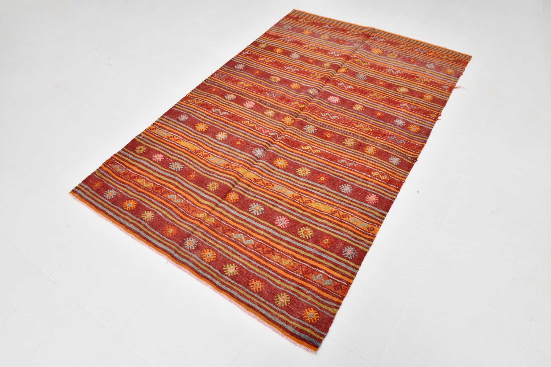 Kilim 131x203 cm, czerwony, pomarańczowy, wełna, Turcja, lata 60. - 212376