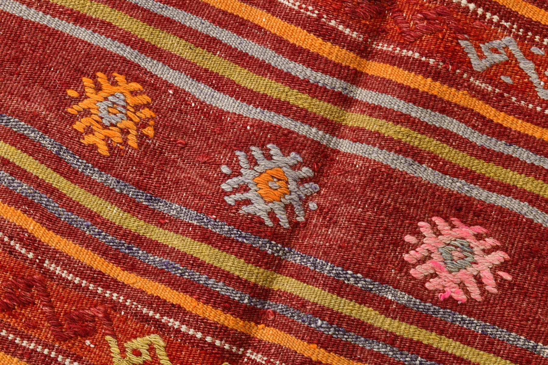 Kilim 131x203 cm, czerwony, pomarańczowy, wełna, Turcja, lata 60. - 212378