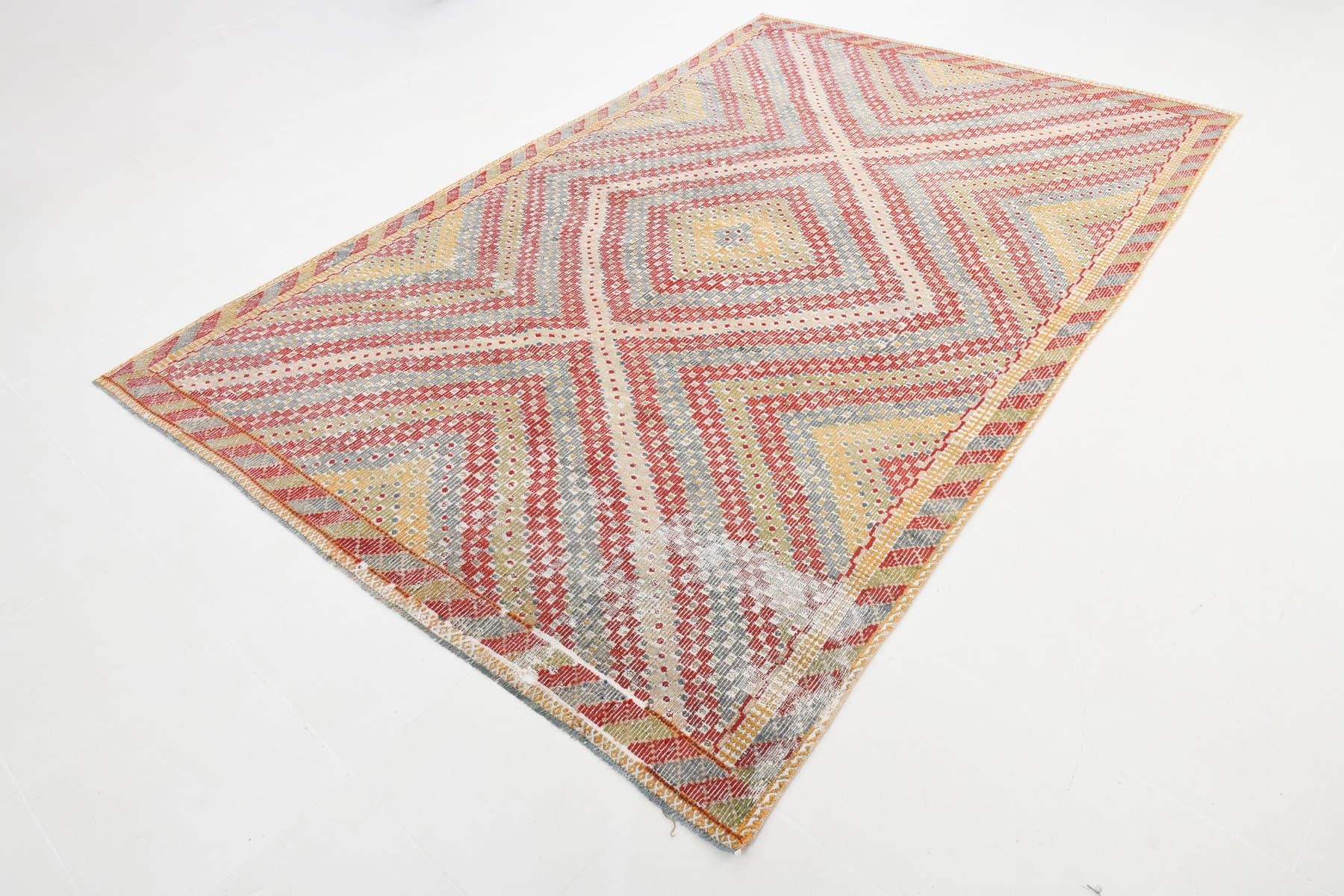 Kilim 200x312 cm, czerwony, oliwkowy, wełna, lata 70. - 212316