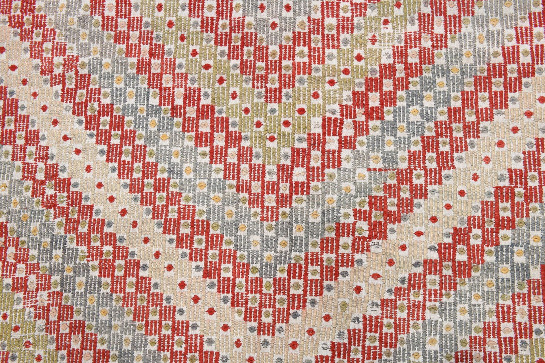 Kilim 200x312 cm, czerwony, oliwkowy, wełna, lata 70. - 212323