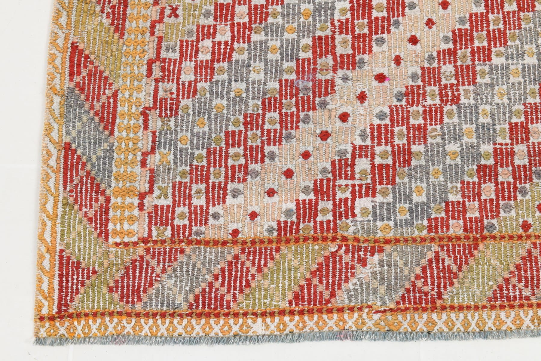 Kilim 200x312 cm, czerwony, oliwkowy, wełna, lata 70. - 212325