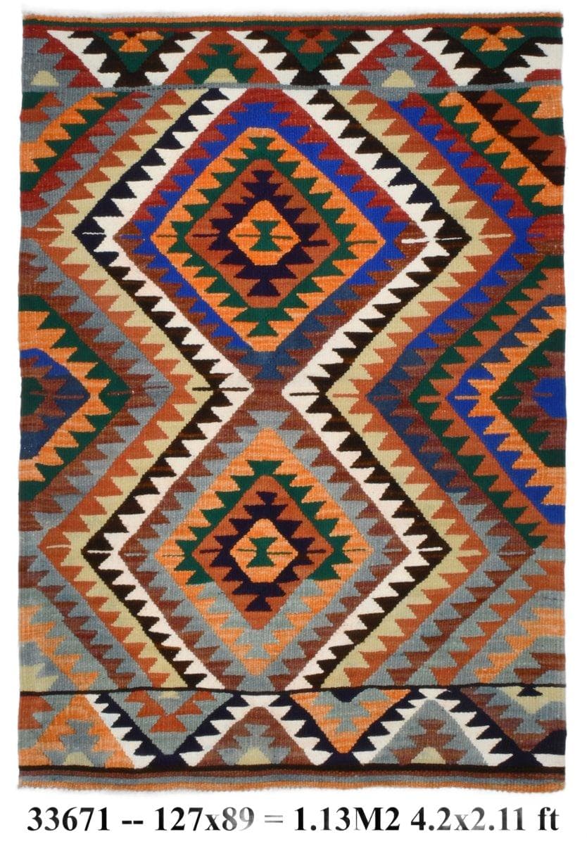 Kilim 127x89 cm, czerwony, wełna, Turcja, lata 70.