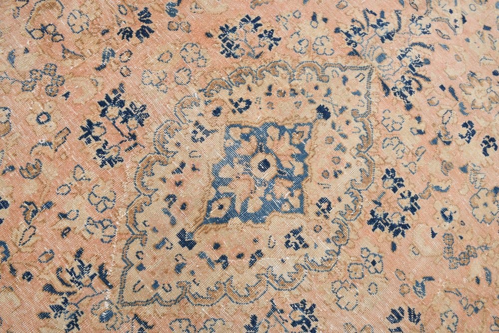 Dywan 390x295 cm, łososiowy, niebieski, wełna, Turcja, lata 60. - 212299