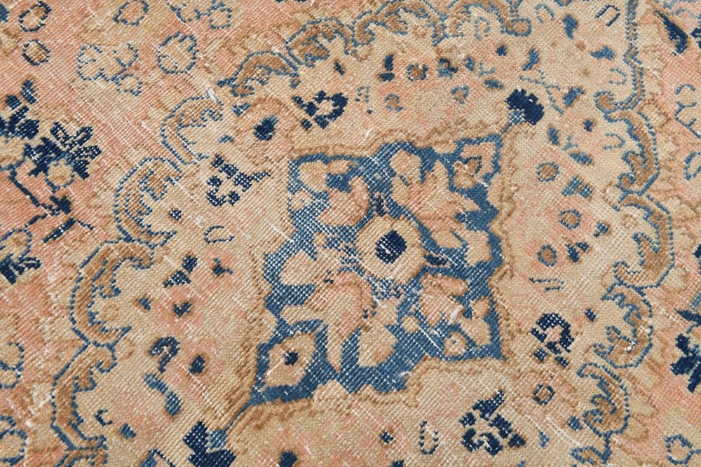 Dywan 390x295 cm, łososiowy, niebieski, wełna, Turcja, lata 60. - 212297