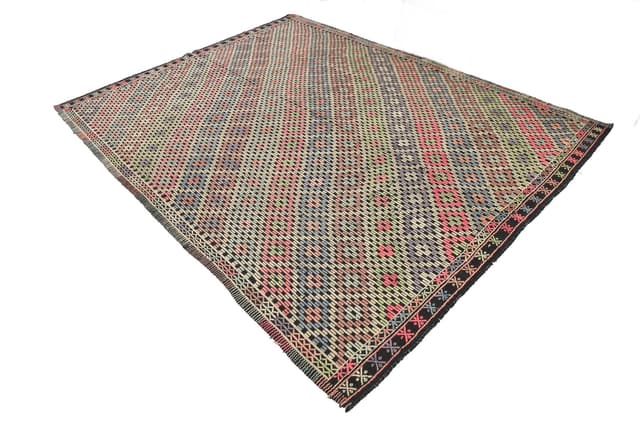 Kilim 207x262 cm, brązowy, wełna, Turcja, lata 70. - WYMIARY