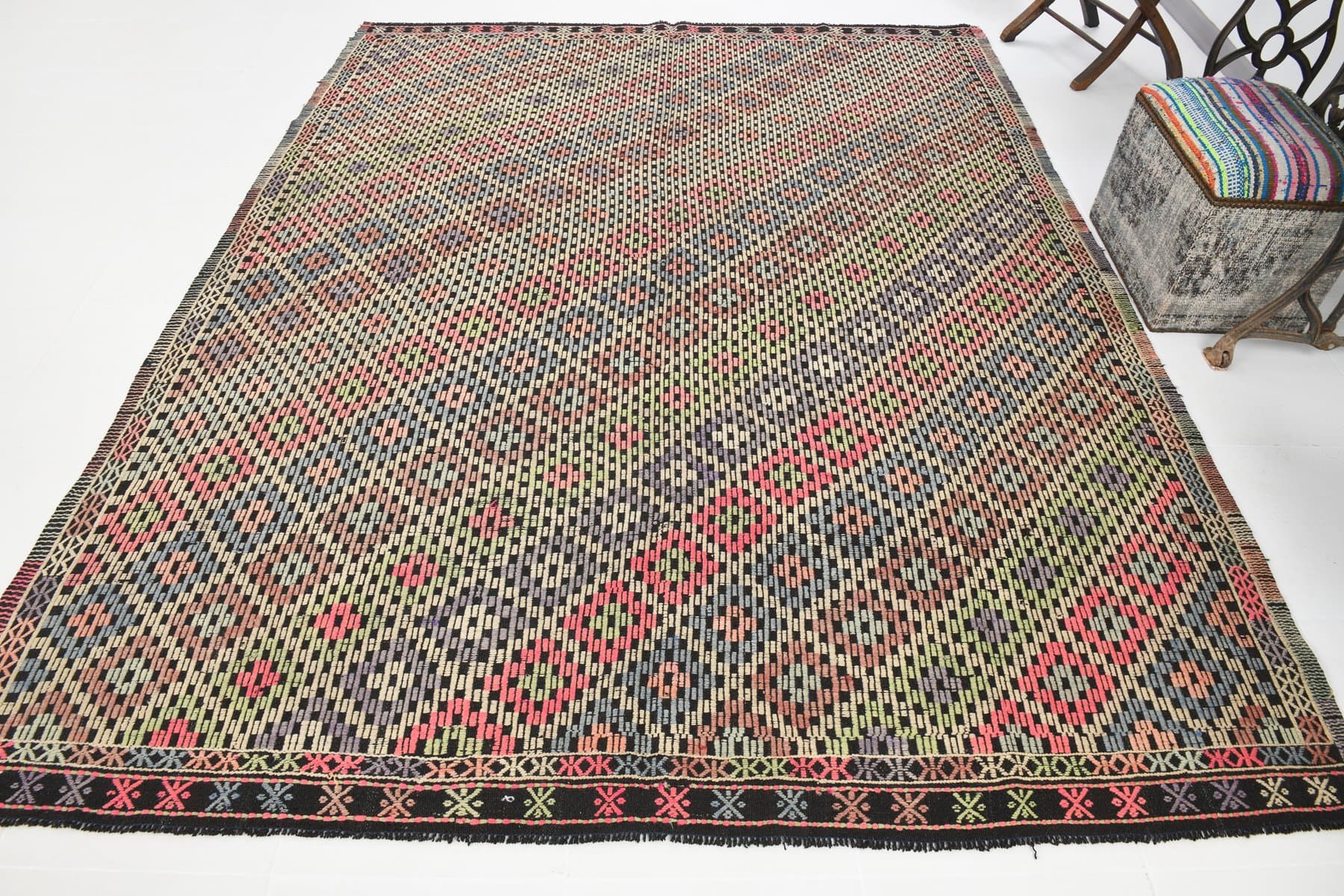 Kilim 207x262 cm, brązowy, wełna, Turcja, lata 70. - 212238