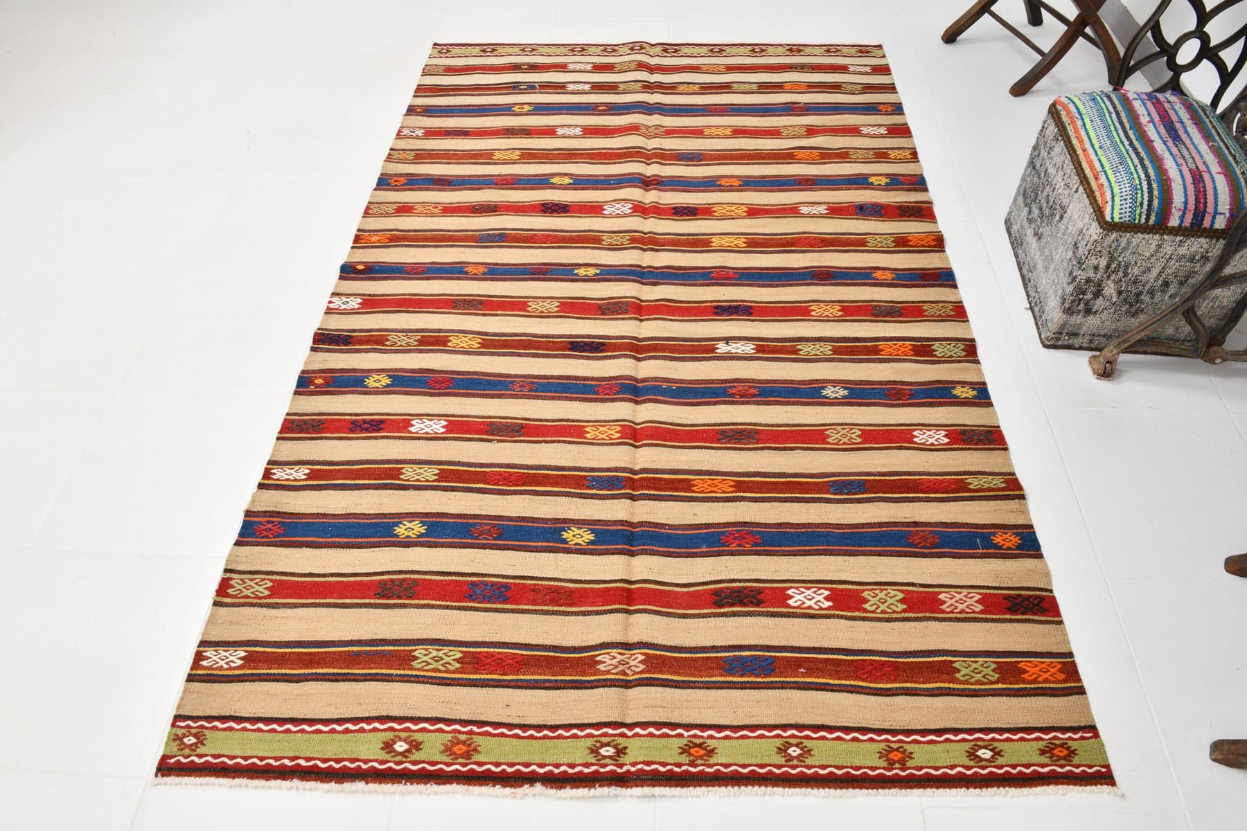Kilim 151x240 cm, brązowy, wełna, Turcja, lata 60. - 212229