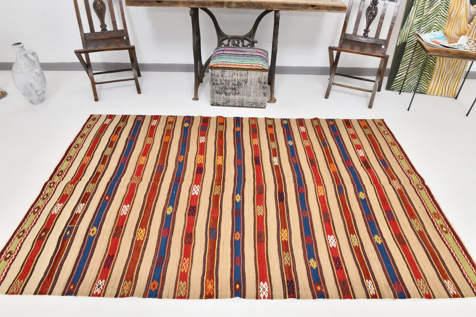 Kilim 151x240 cm, brązowy, wełna, Turcja, lata 60. - 212230