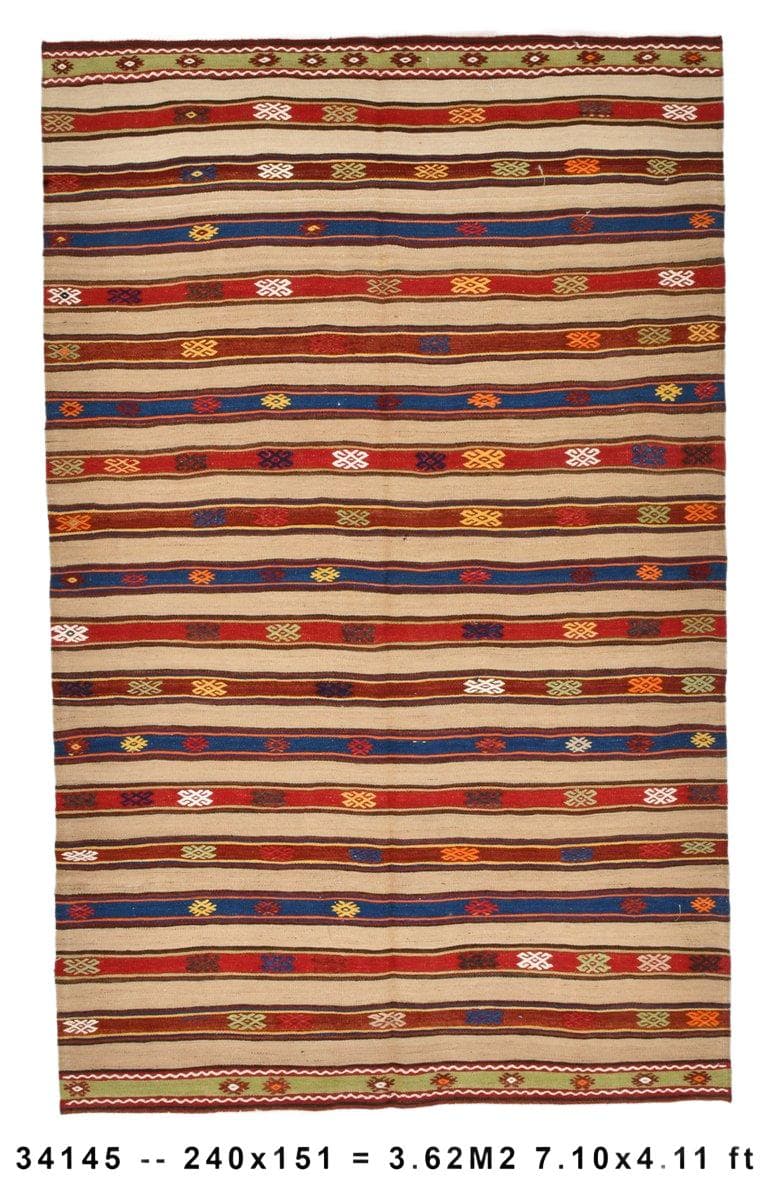 Kilim 151x240 cm, brązowy, wełna, Turcja, lata 60.