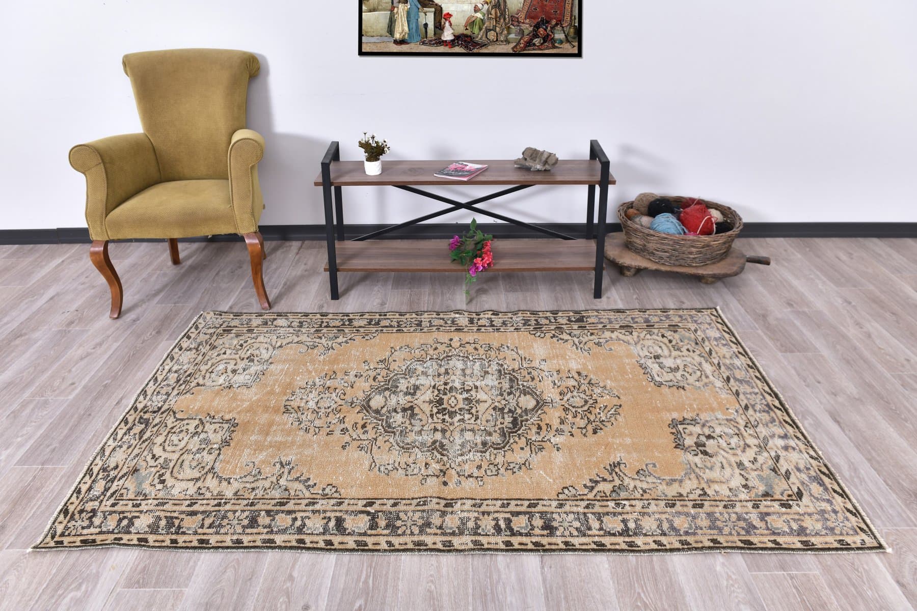 Dywan 216x122 cm, beżowy, wełna, Turcja, lata 70. - 212192