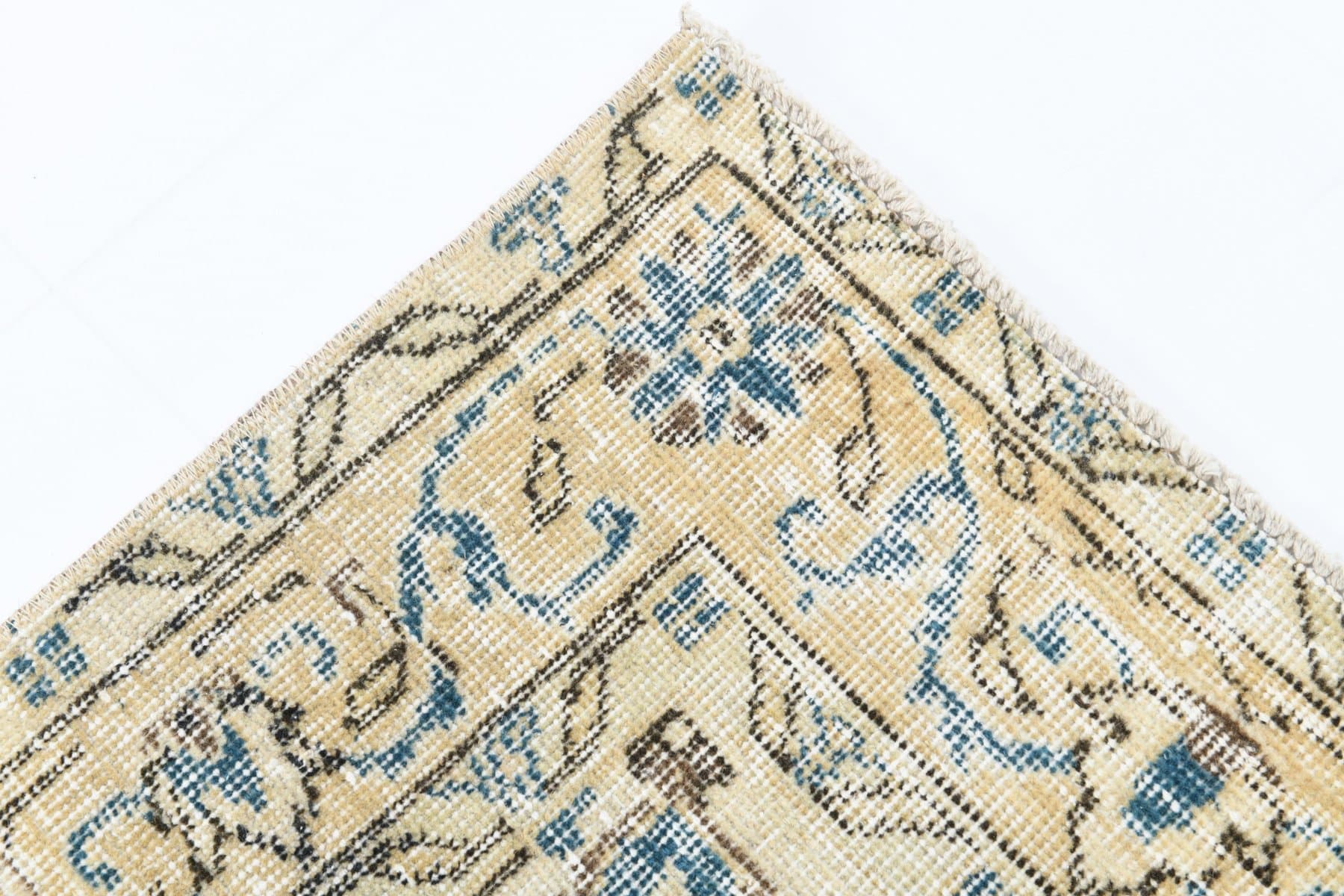 Dywan 212x112 cm, beżowy, niebieski, wełna, Turcja, lata 70. - 212174