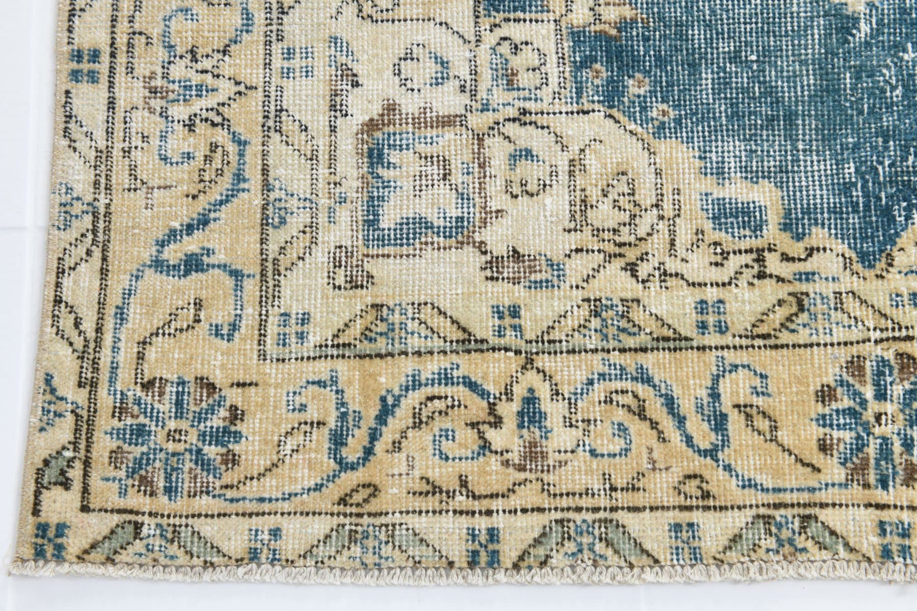 Dywan 212x112 cm, beżowy, niebieski, wełna, Turcja, lata 70. - 212168