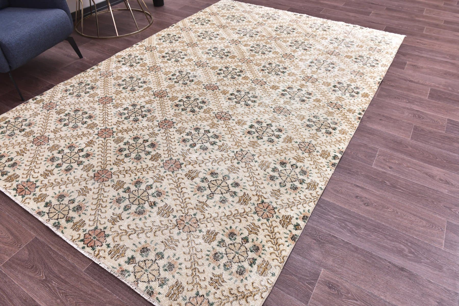 Dywan 196x293 cm, beżowy, wełna, Turcja, lata 70. - 212155