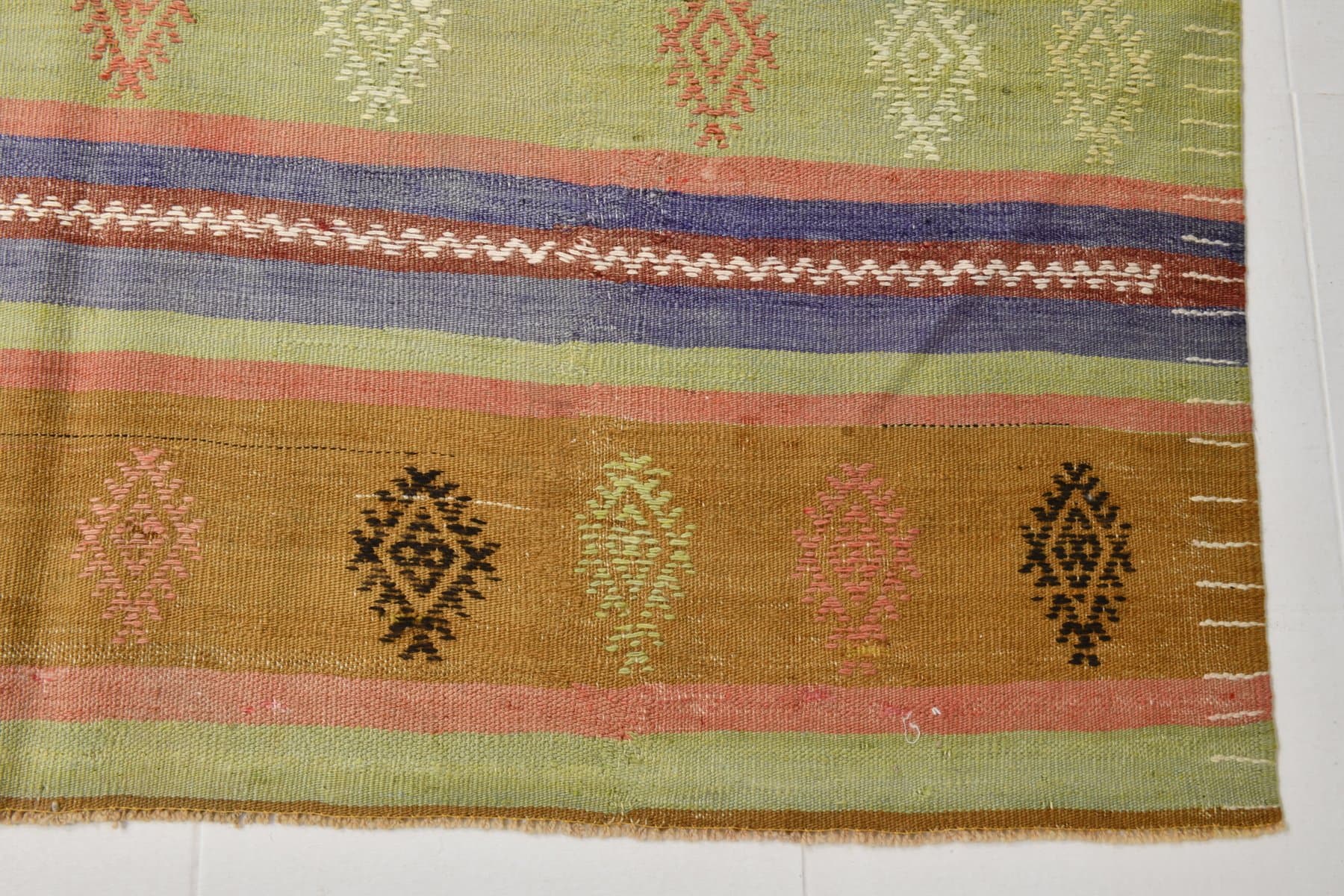 Kilim 172x281 cm, beżowy, zielony, wełna, Turcja, lata 70. - 212142