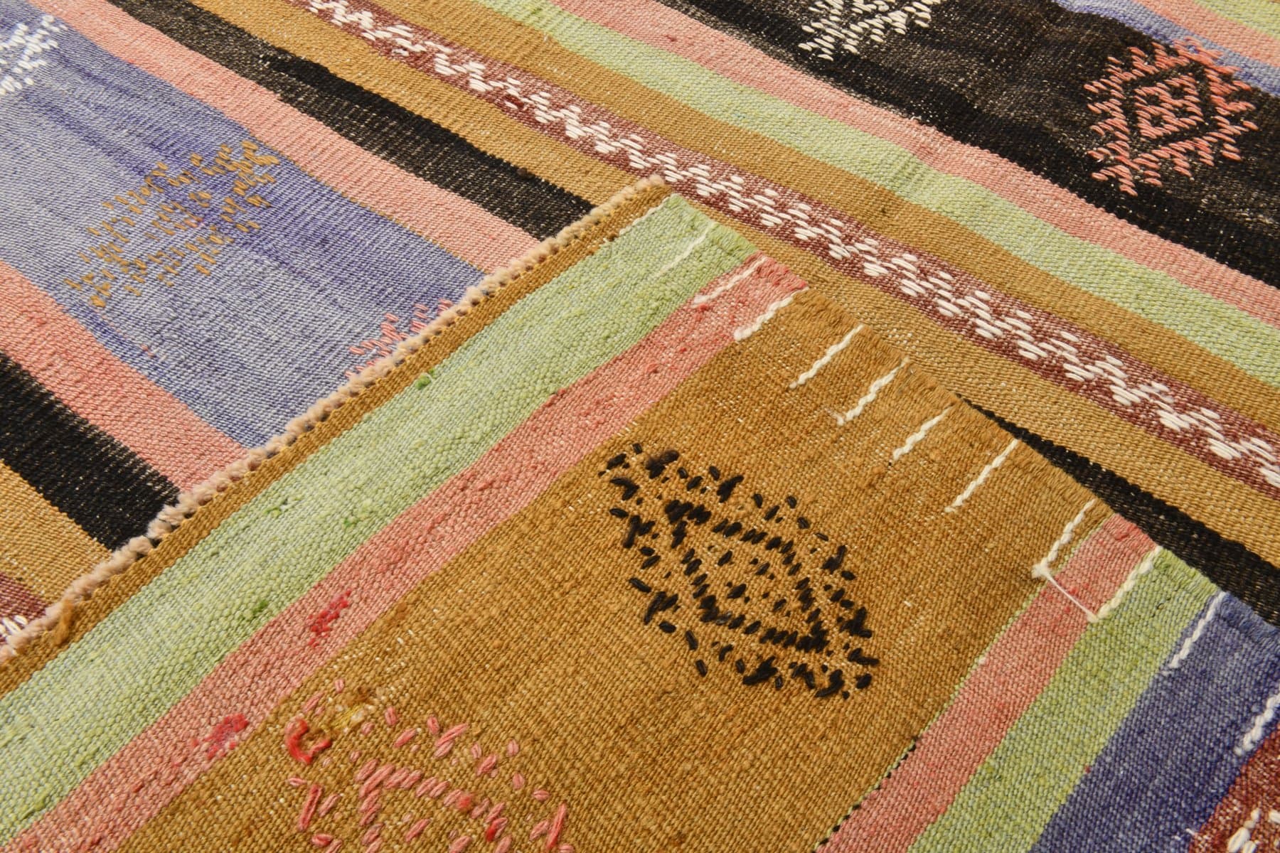 Kilim 172x281 cm, beżowy, zielony, wełna, Turcja, lata 70. - 212133