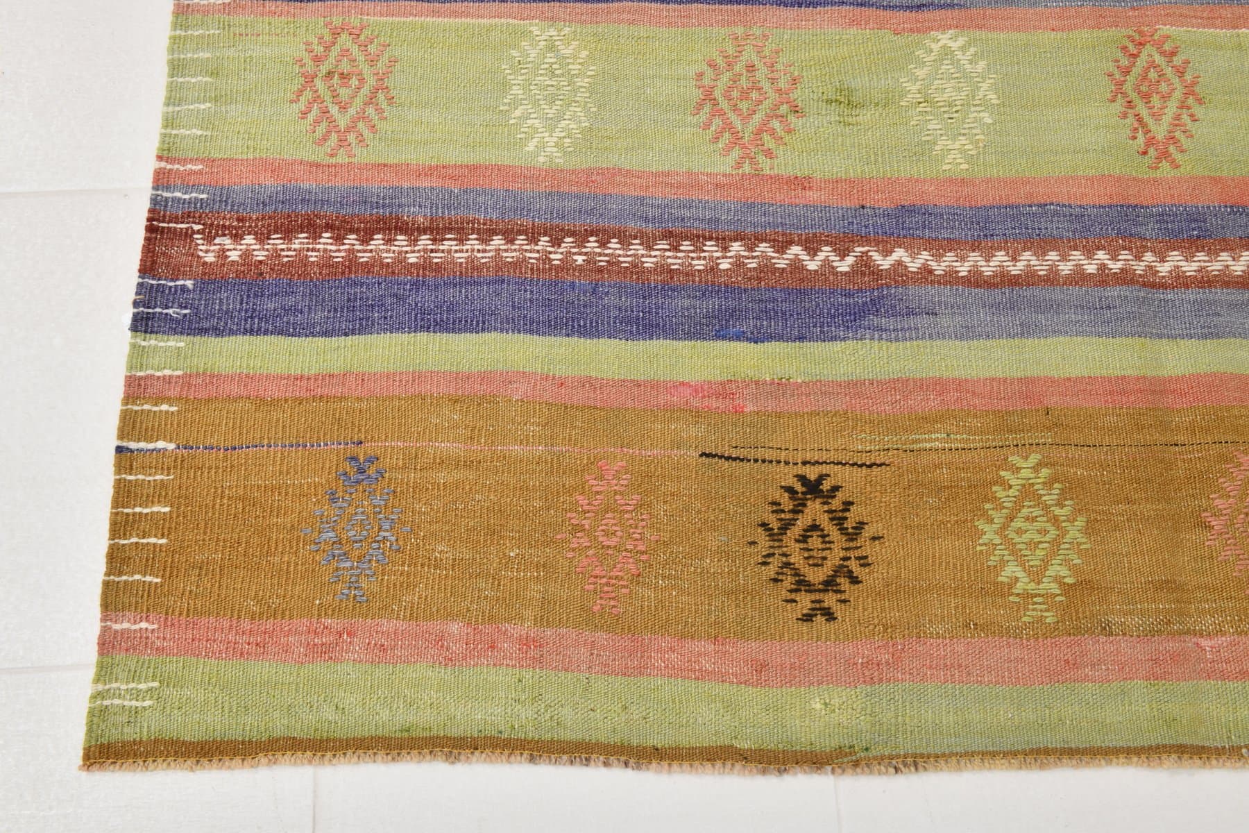 Kilim 172x281 cm, beżowy, zielony, wełna, Turcja, lata 70. - 212141