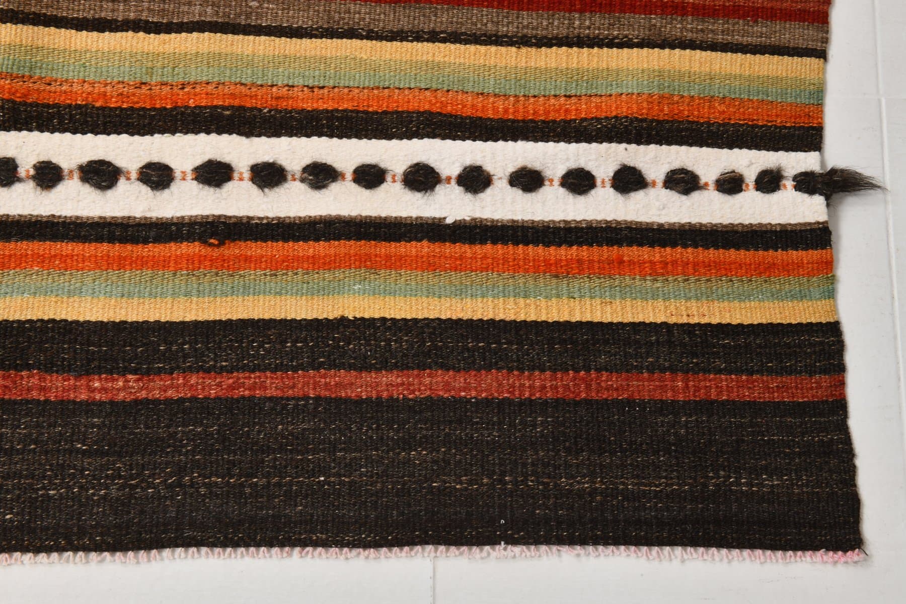 Kilim 150x267 cm, brązowy, pomarańczowy, wełna, Turcja, lata 60. - 212665