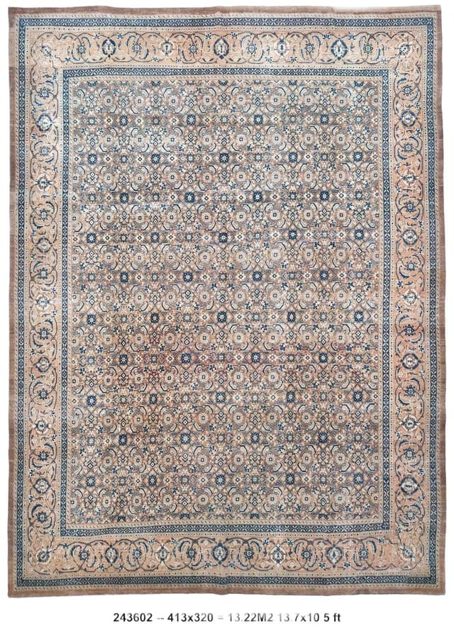 Dywan 413x320 cm, beżowy, wełna, Turcja, lata 60. - WYMIARY