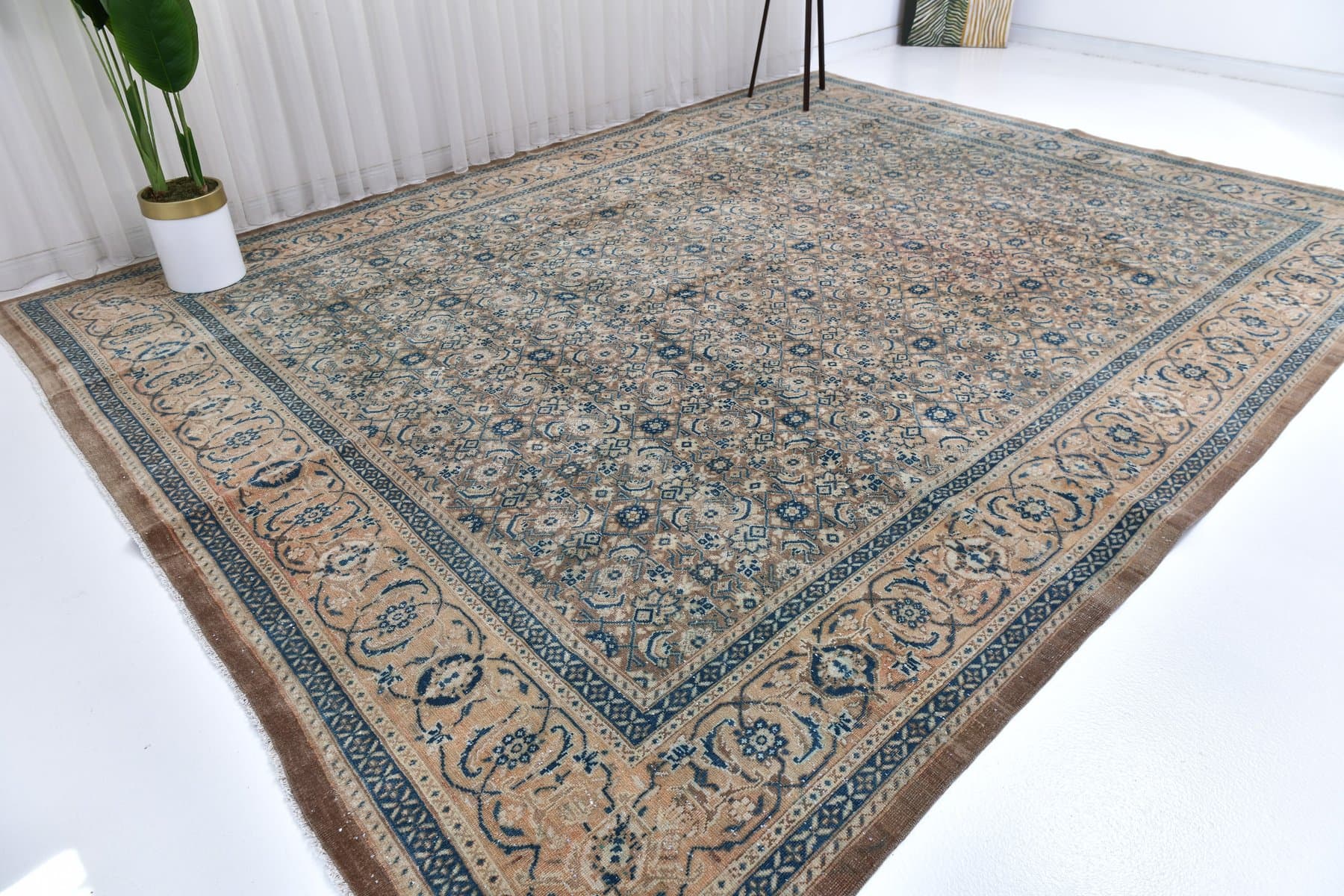 Dywan 413x320 cm, beżowy, wełna, Turcja, lata 60. - 212644