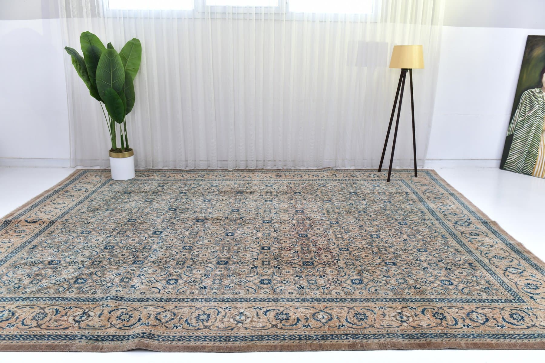 Dywan 413x320 cm, beżowy, wełna, Turcja, lata 60. - 212645