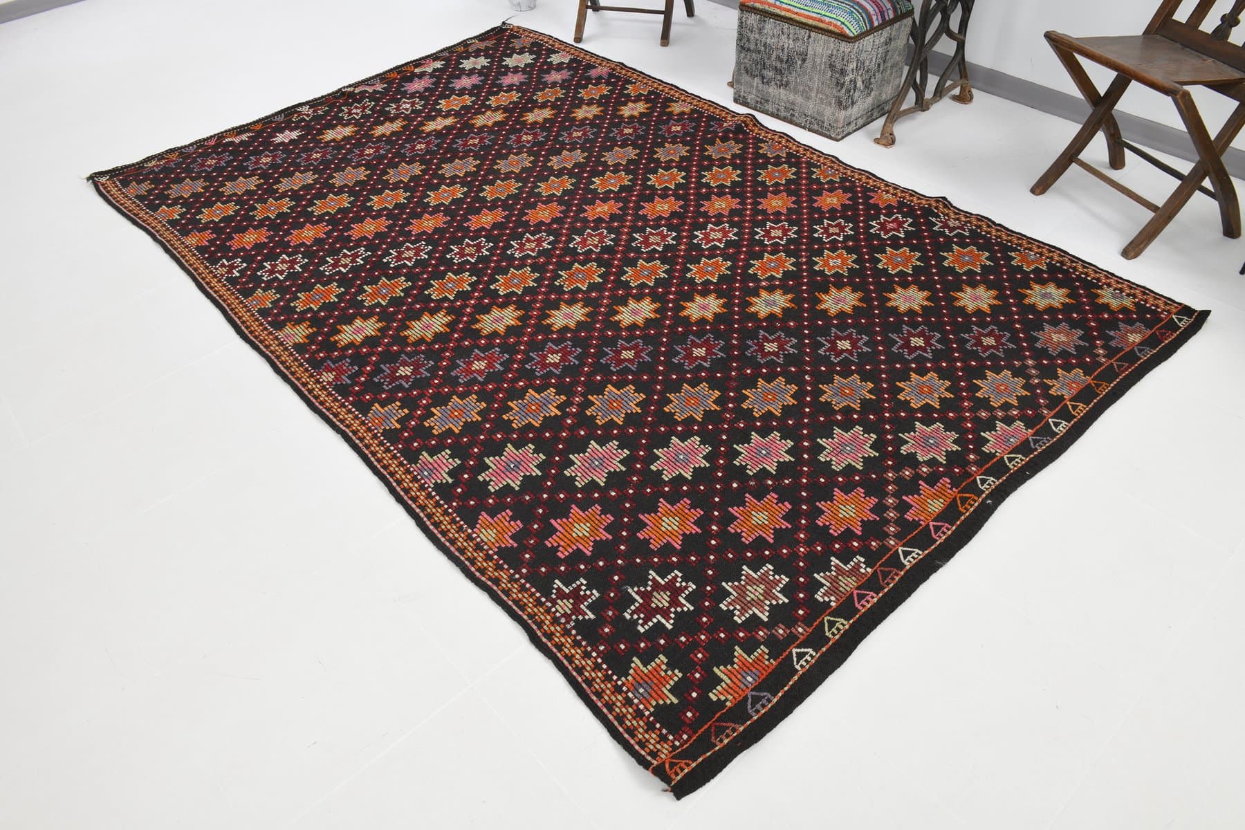 Kilim 184x286 cm, brązowy, czerwony, wełna, Turcja, lata 60. - 212603