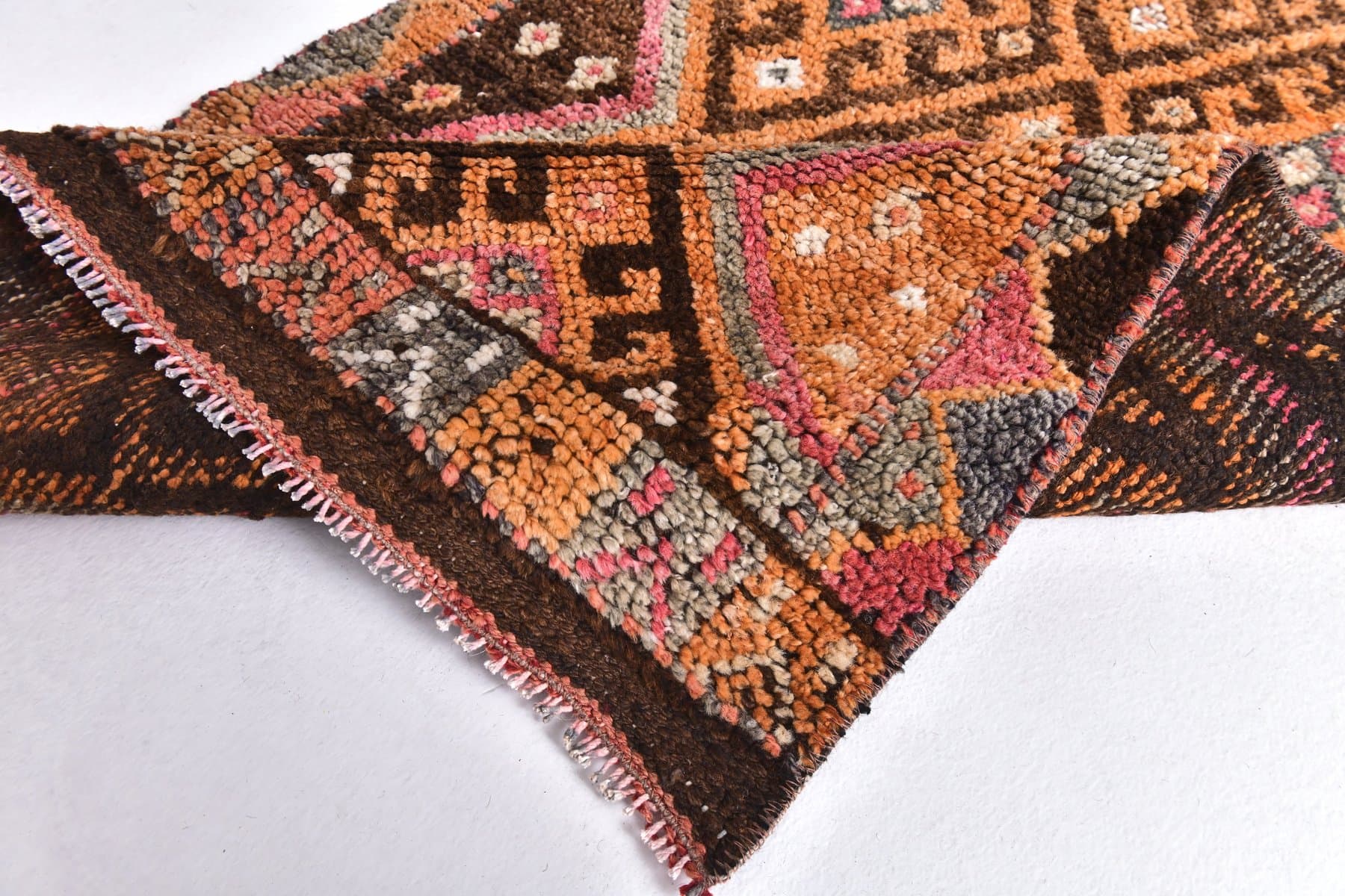 Chodnik 354x84 cm, brązowy, wełna, Turcja, lata 70. - 212798