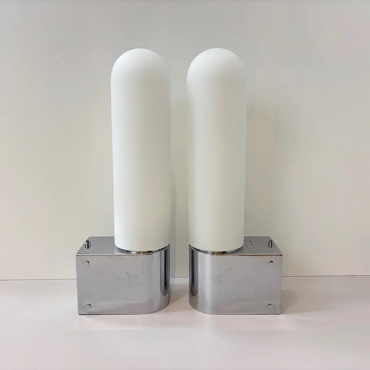 Para kinkietów, szkło białe, metal chromowany, Glashütte Limburg, Niemcy, lata 80. - 15441