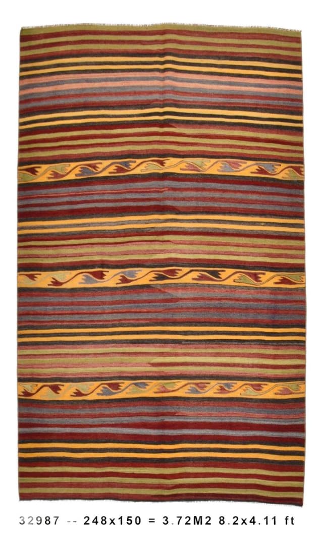 Kilim 150x248 cm, brązowy, wełna, Turcja, lata 70. - WYMIARY