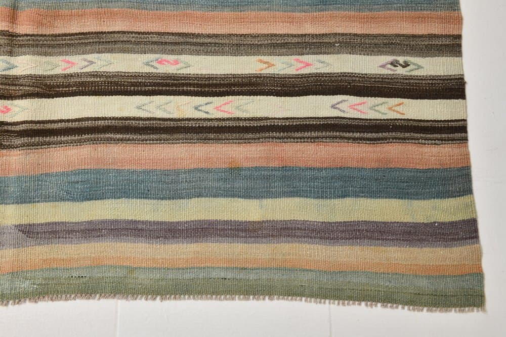 Kilim 186x310 cm, niebieski, beżowy, wełna, Turcja, lata 60. - 212733