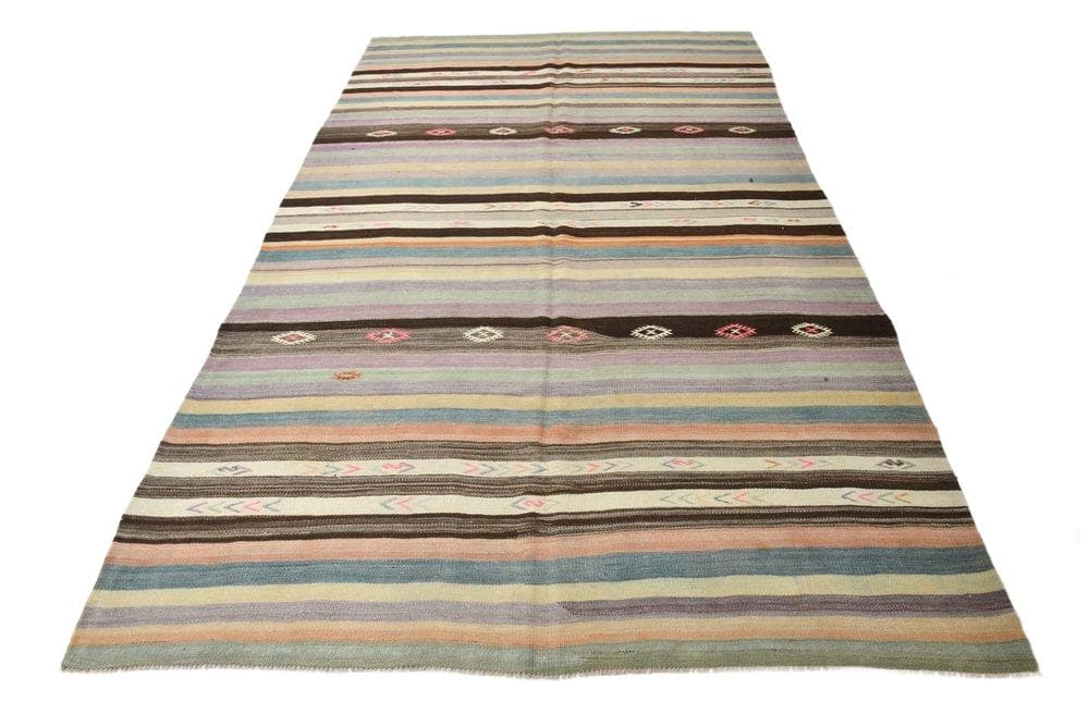 Kilim 186x310 cm, niebieski, beżowy, wełna, Turcja, lata 60.