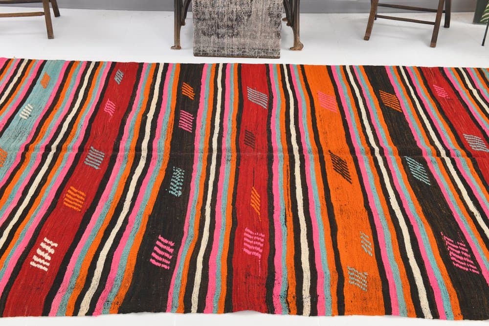 Kilim 179x283 cm, czerwony, różowy, wełna, lata 70. - 212707