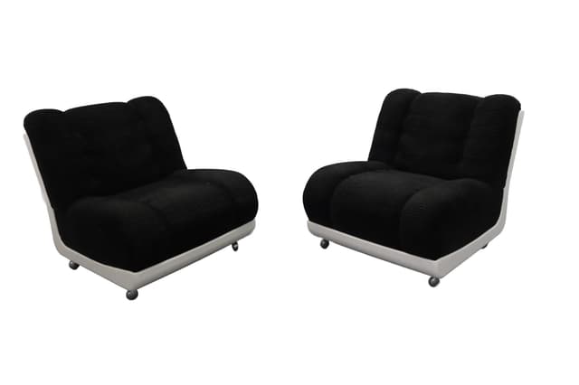 Pair of armchairs Space Age, black corduroy, white plastic, Italy, 1970s. - DIMENSION