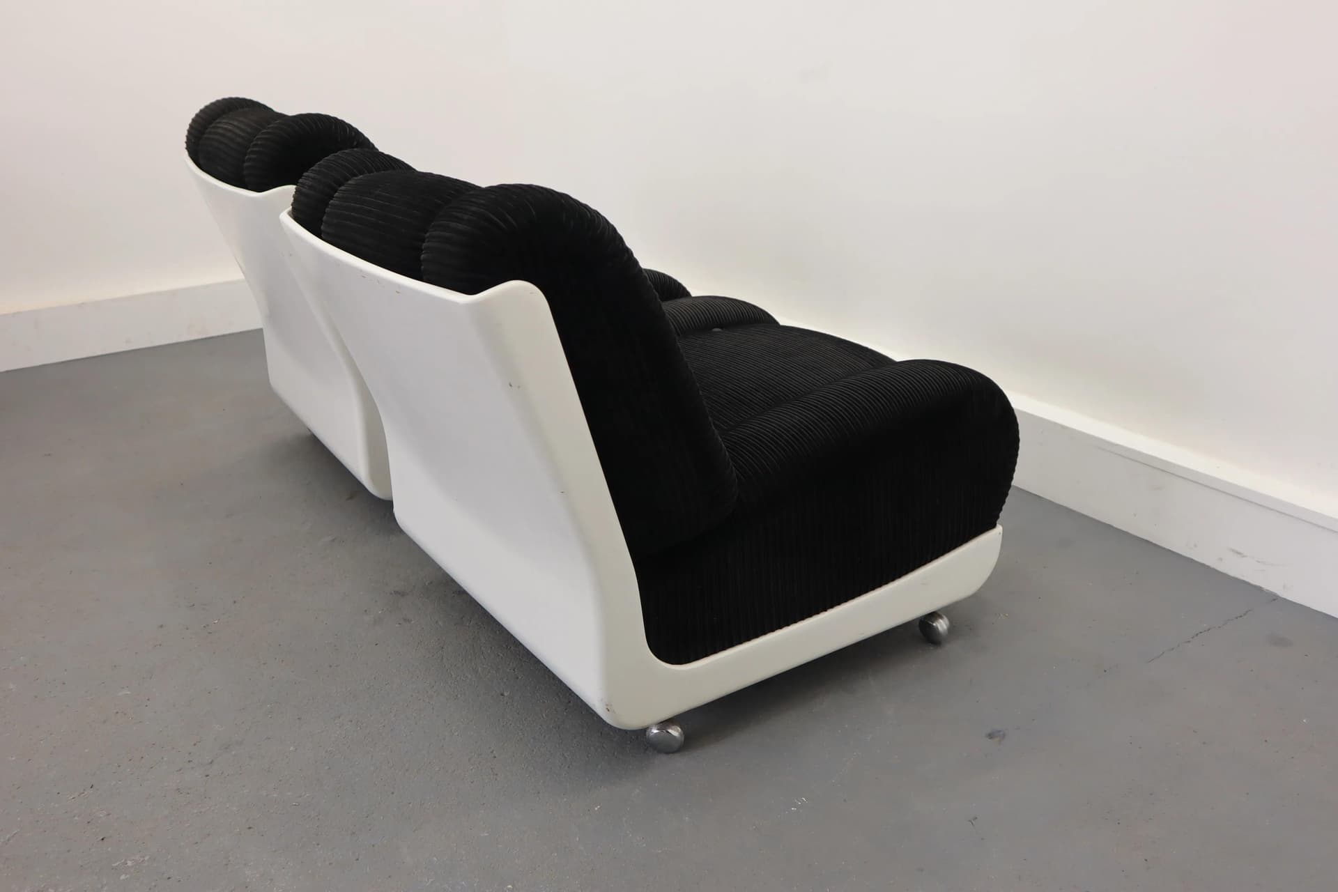 Pair of armchairs Space Age, black corduroy, white plastic, Italy, 1970s. - 15366