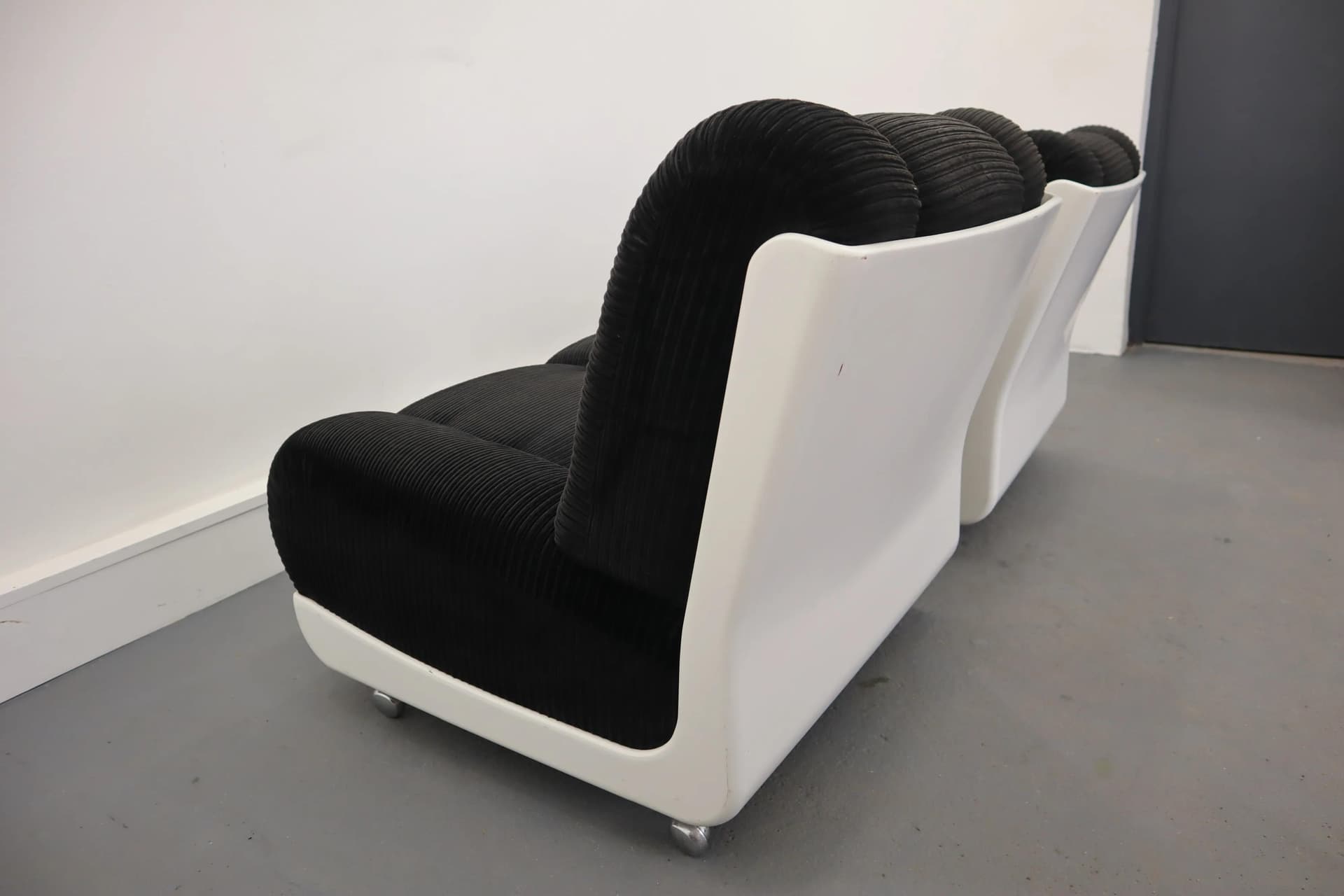 Pair of armchairs Space Age, black corduroy, white plastic, Italy, 1970s. - 15368
