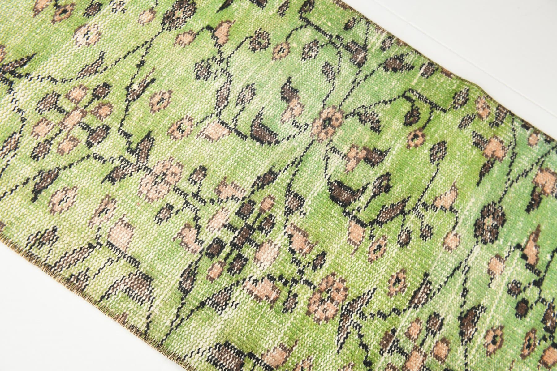 Chodnik 57x255 cm, zielony, wełna, lata 70. - 212672