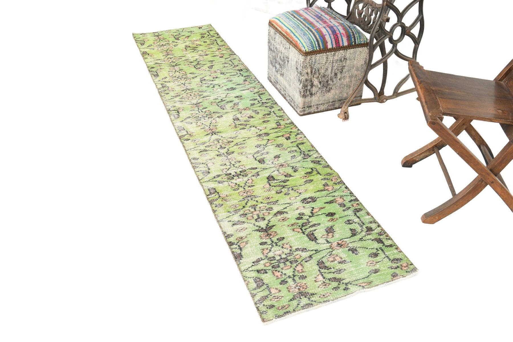 Chodnik 57x255 cm, zielony, wełna, lata 70. - 212666