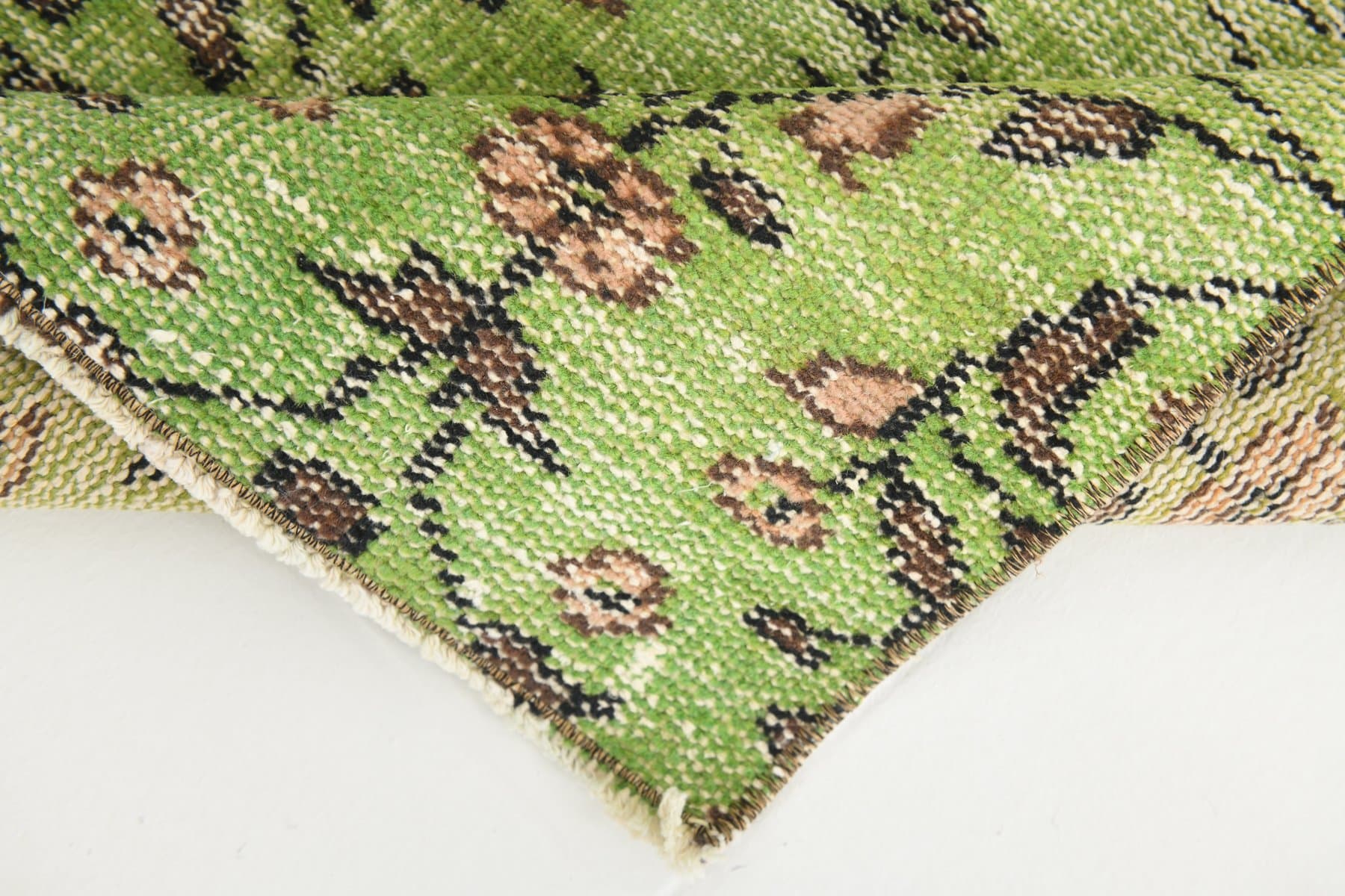 Chodnik 57x255 cm, zielony, wełna, lata 70. - 212668