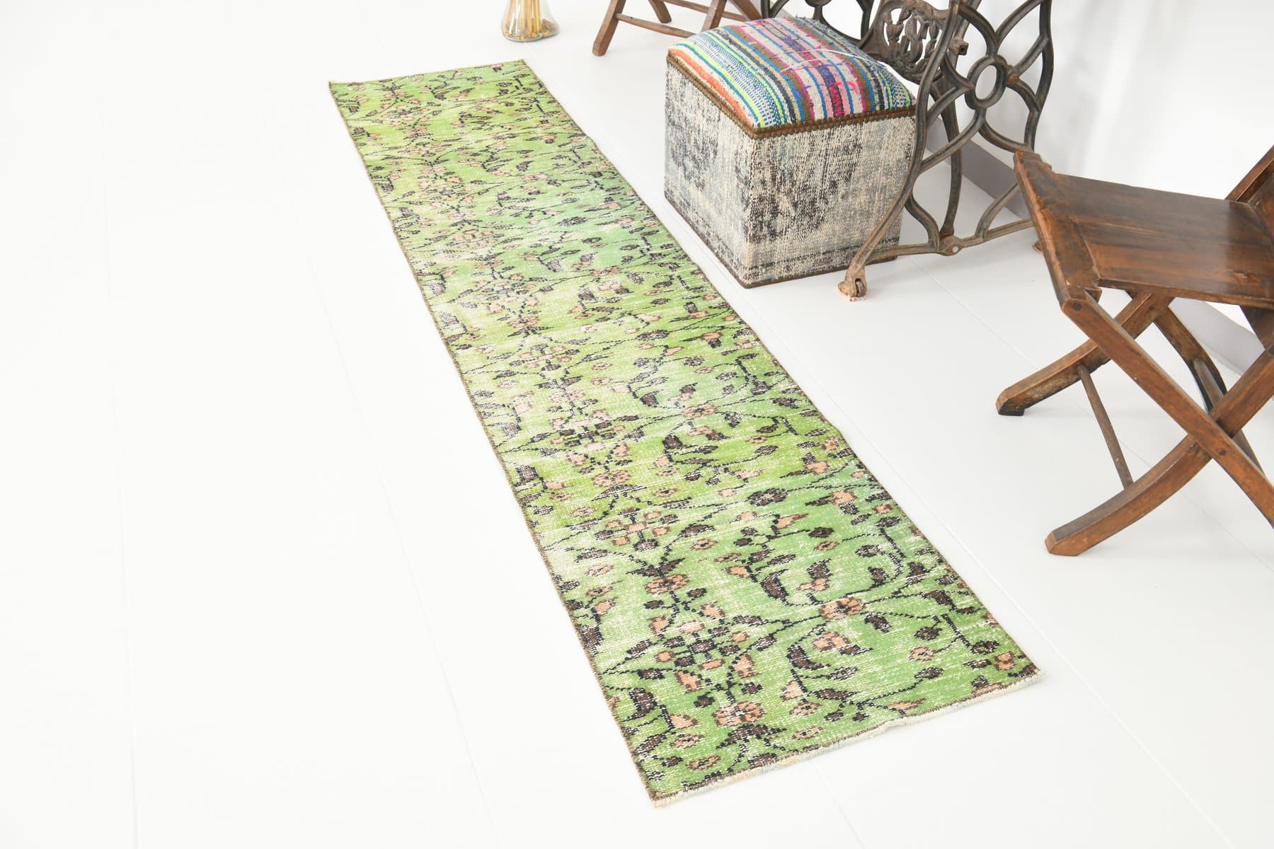 Chodnik 57x255 cm, zielony, wełna, lata 70. - 212670