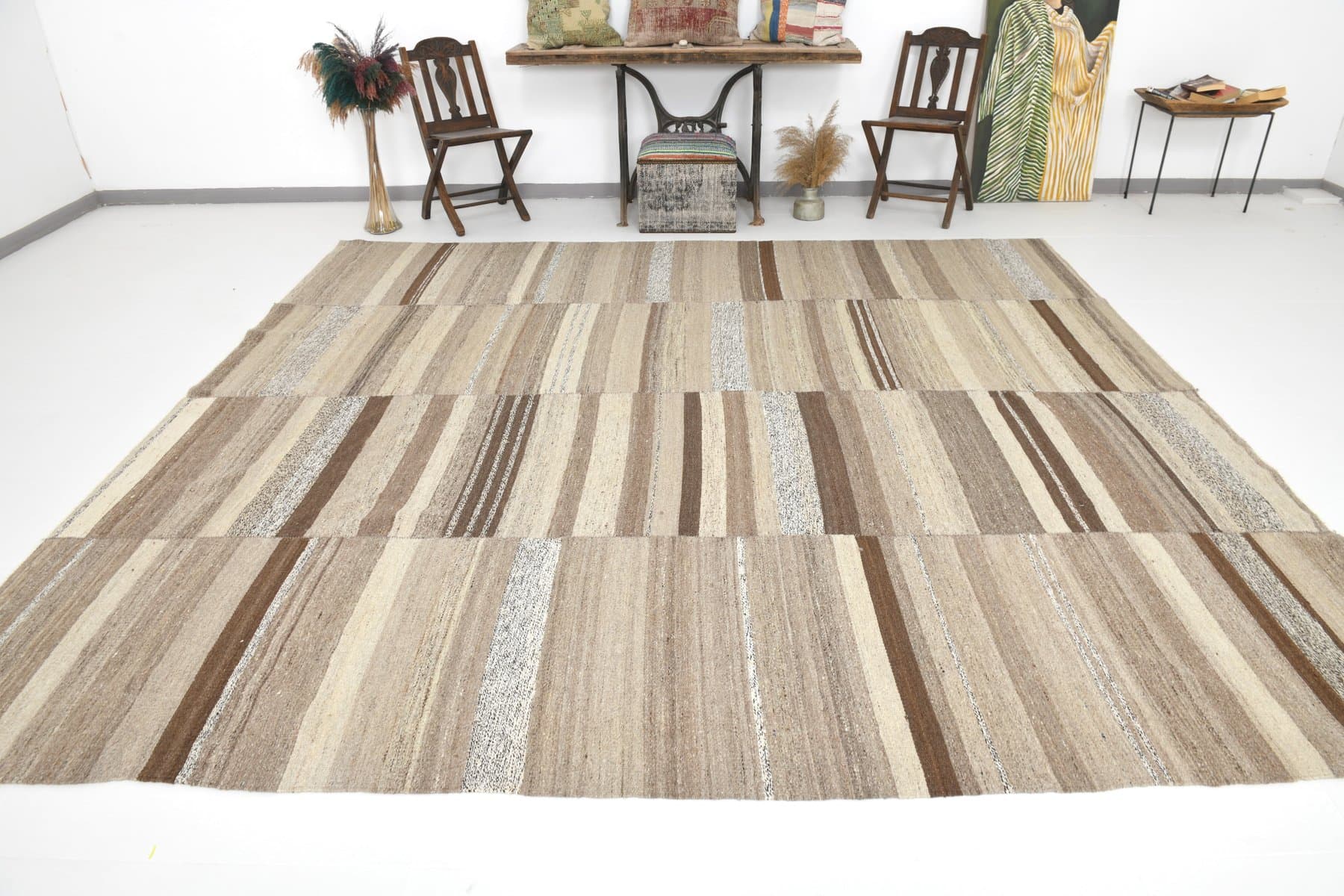 Kilim 330x305 cm, beżowy, brązowy, wełna, Turcja, lata 70. - 212958