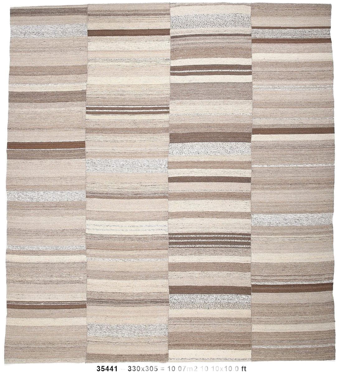 Kilim 330x305 cm, beżowy, brązowy, wełna, Turcja, lata 70.