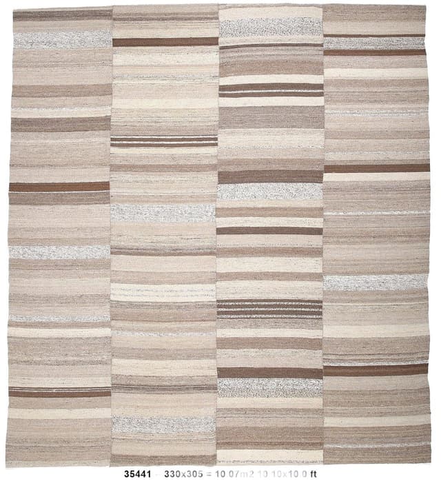 Kilim 330x305 cm, beżowy, brązowy, wełna, Turcja, lata 70. - WYMIARY