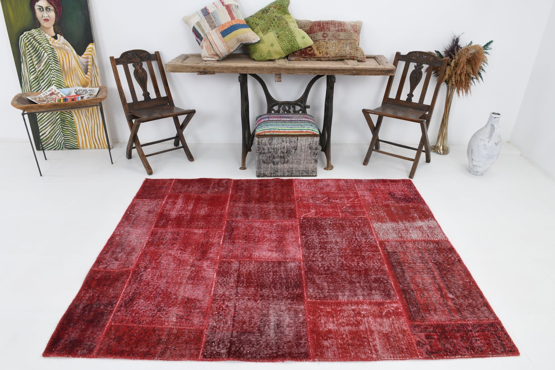 Rug 151x200 cm, red, wool, 1970s - 212870