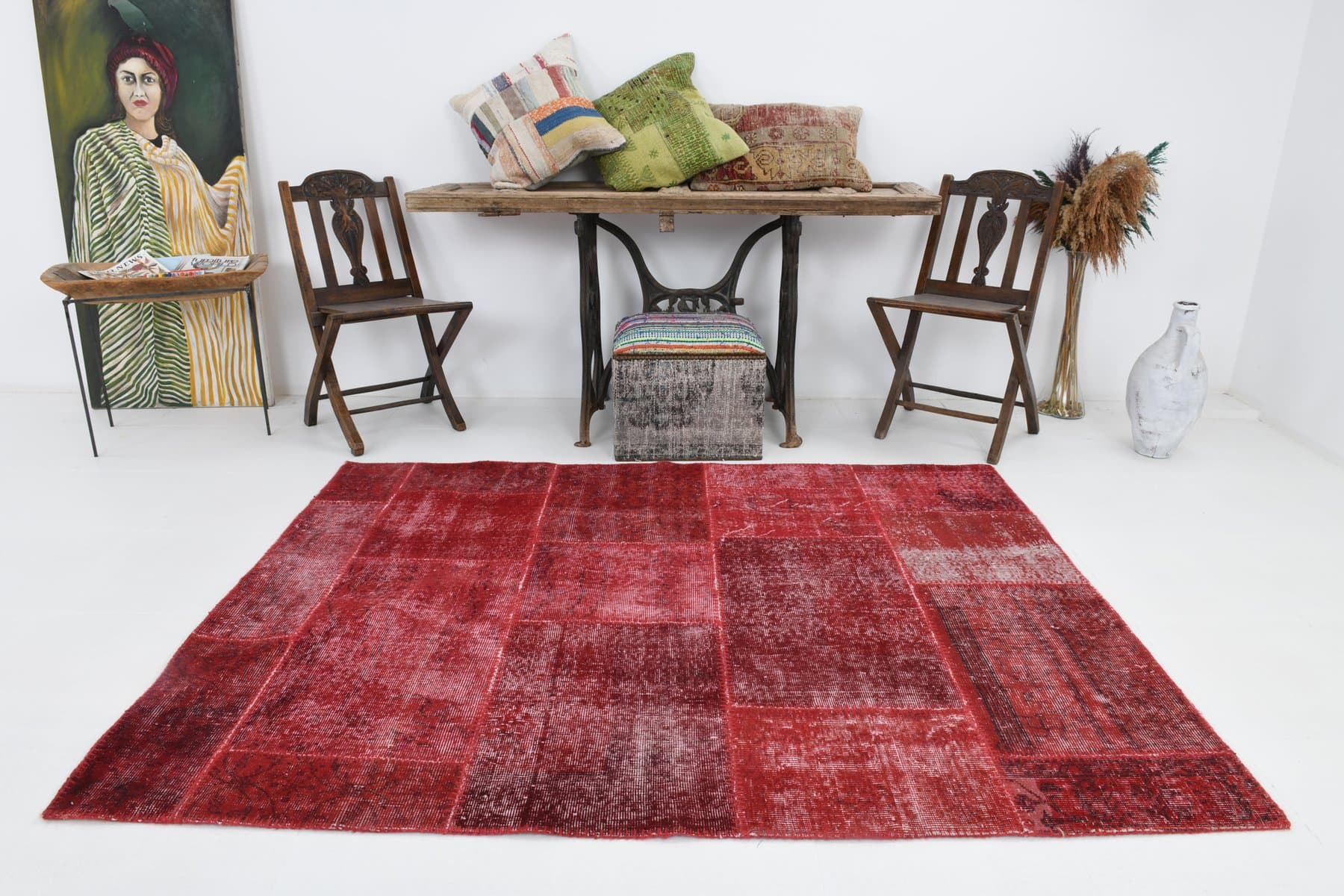 Rug 151x200 cm, red, wool, 1970s - 212875