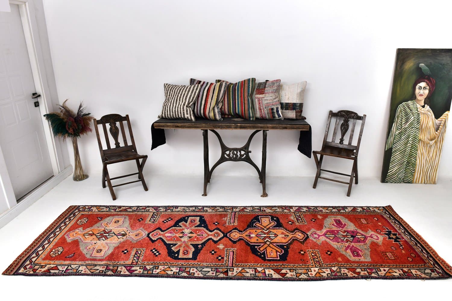 Runner 332x103 cm, red, brown, wool, 1970s - 212849