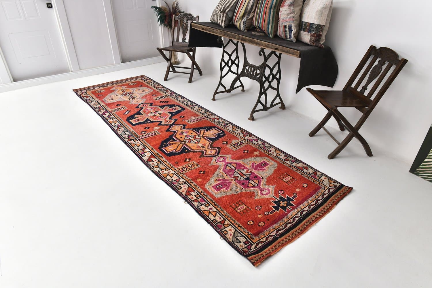 Runner 332x103 cm, red, brown, wool, 1970s - 212848