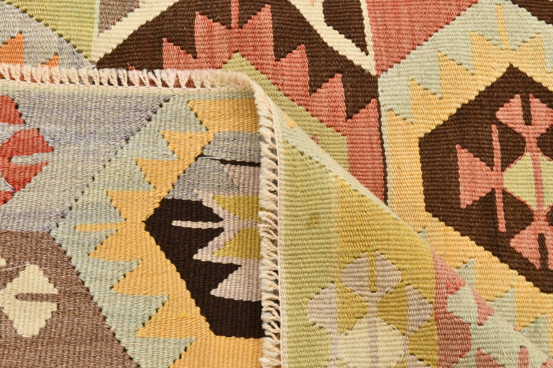 Kilim 157x124 cm, beige, olive, wool, 1970s - 212999
