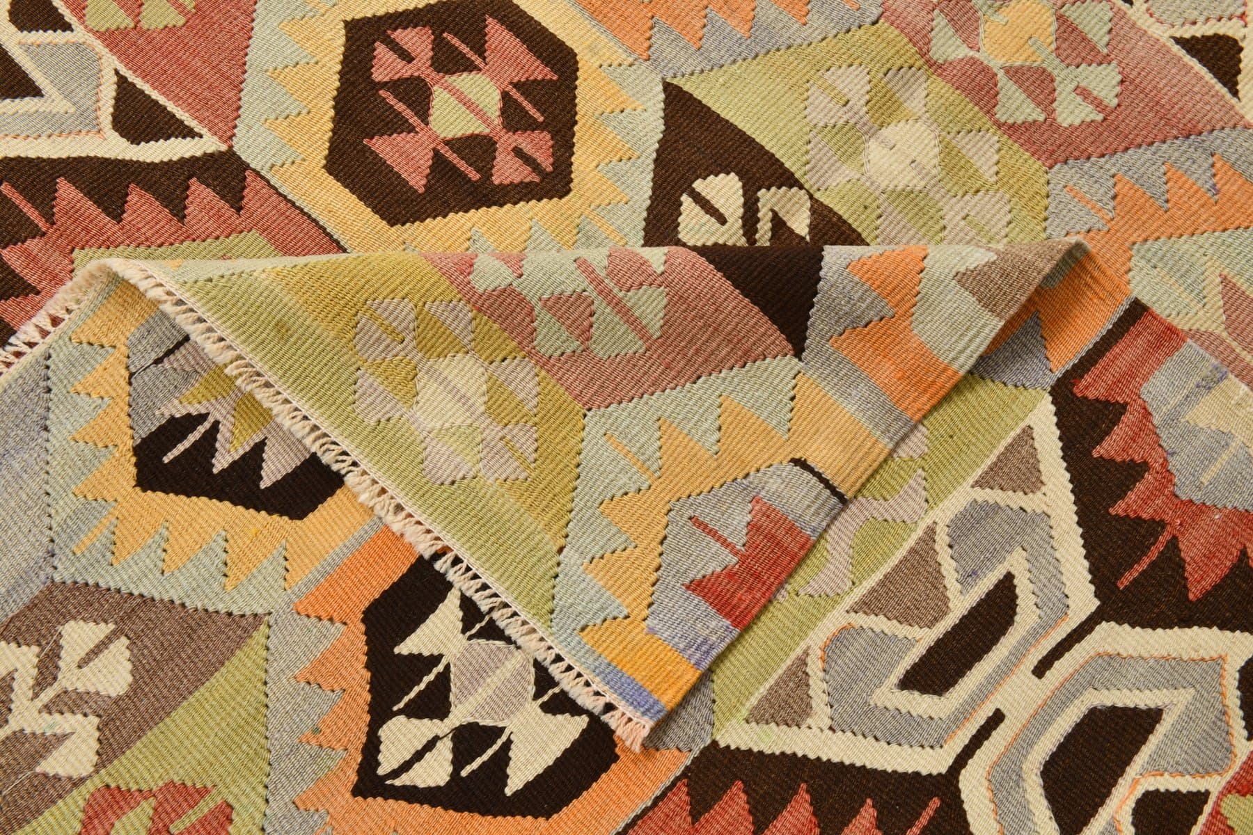 Kilim 157x124 cm, beige, olive, wool, 1970s - 212998