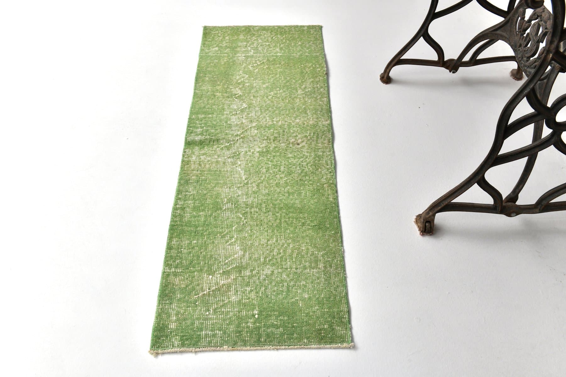 Chodnik 137x47 cm, zielony, wełna, lata 70. - 213150