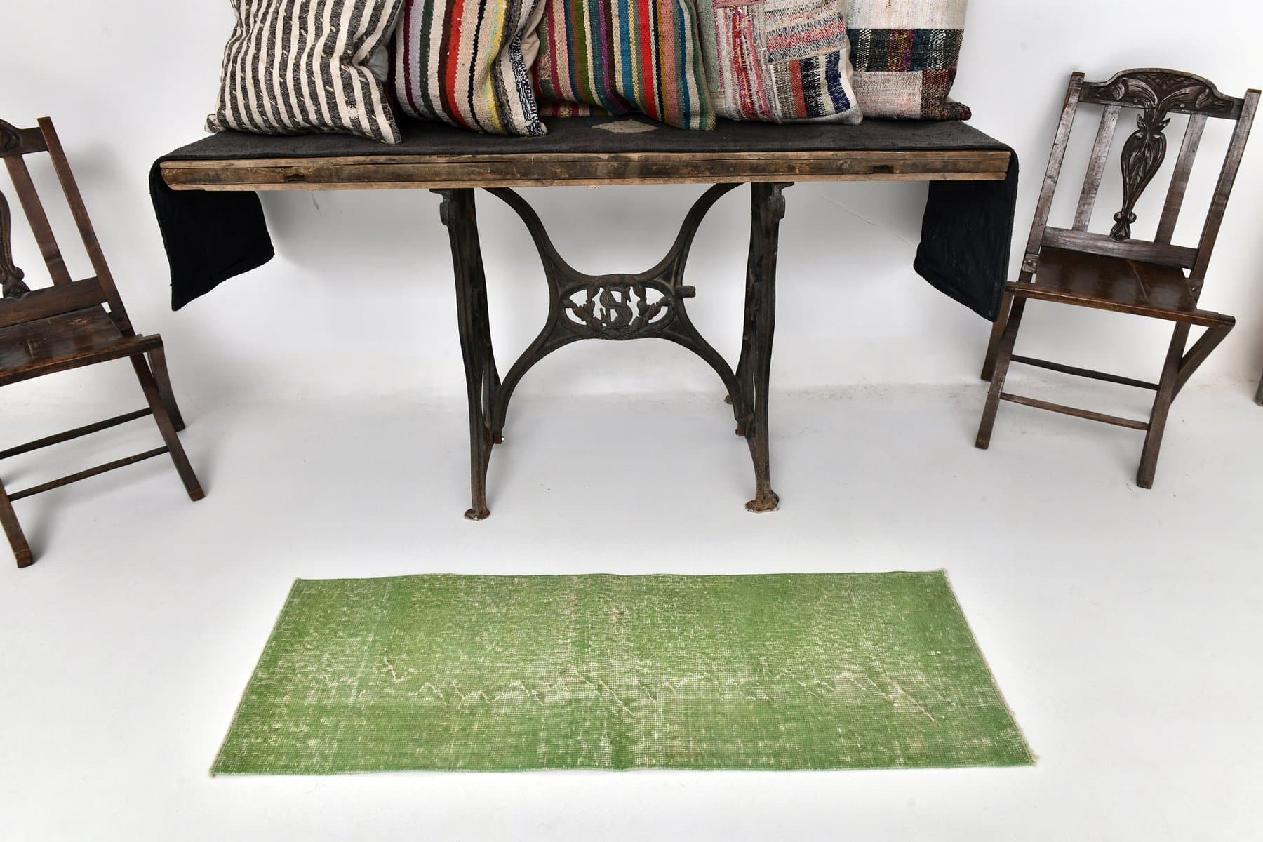 Chodnik 137x47 cm, zielony, wełna, lata 70. - 213151