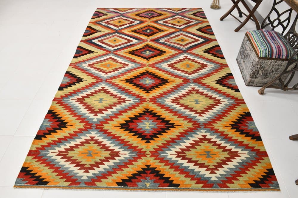Kilim 178x295 cm, czerwony, beżowy, wełna, lata 70. - 213087